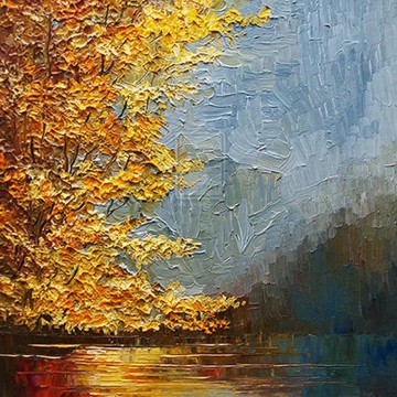 風景 Painting - 川の風景の秋の詳細